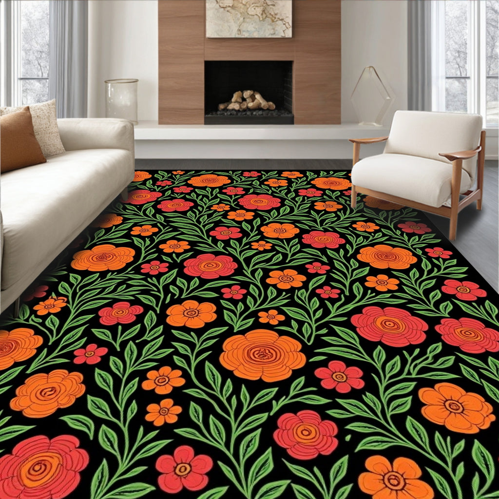 Rustic Floral Vine Artwork Rug