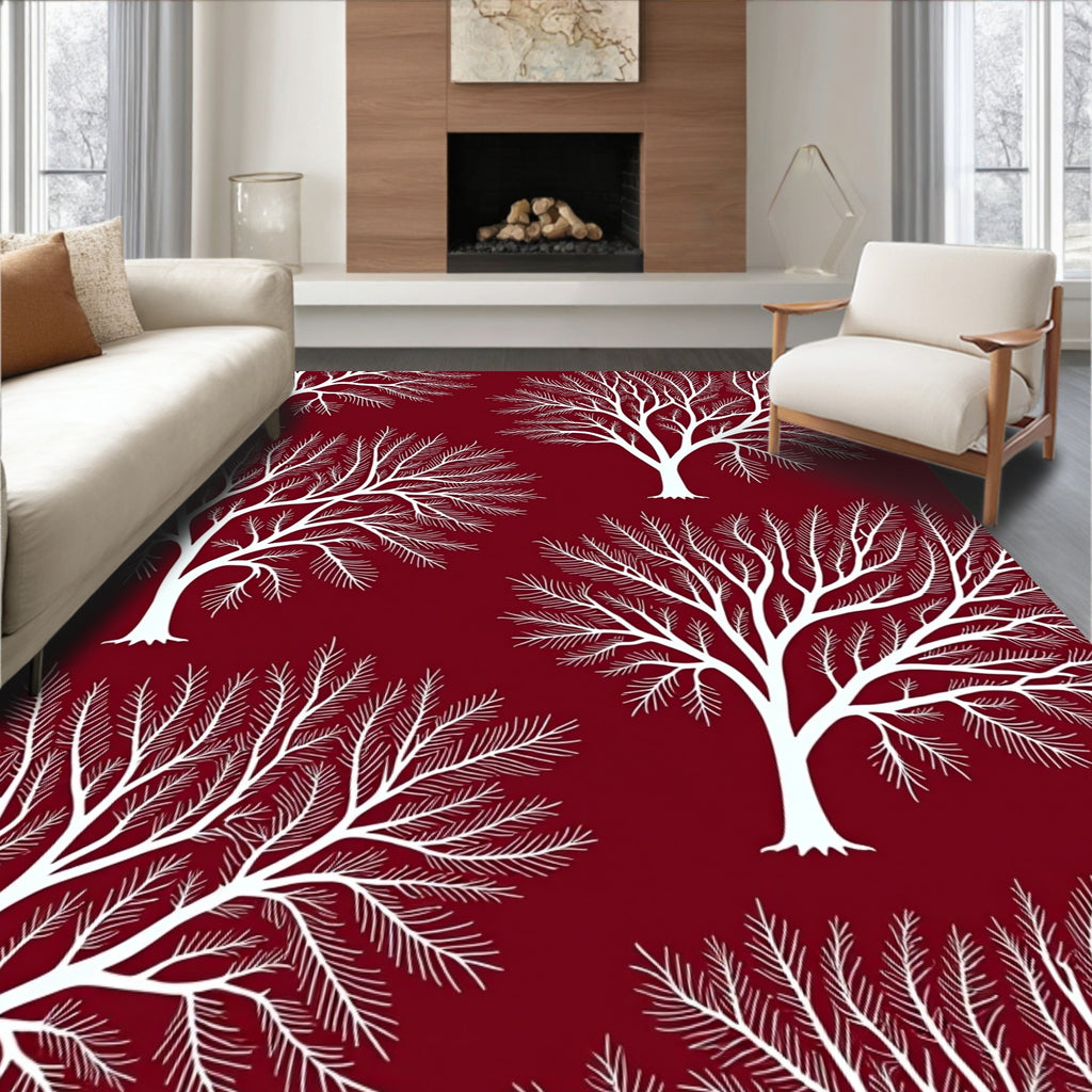 Vivid White Stylized Trees Design Rug