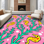 Pink Teal Seahorse Coral Pattern Rug