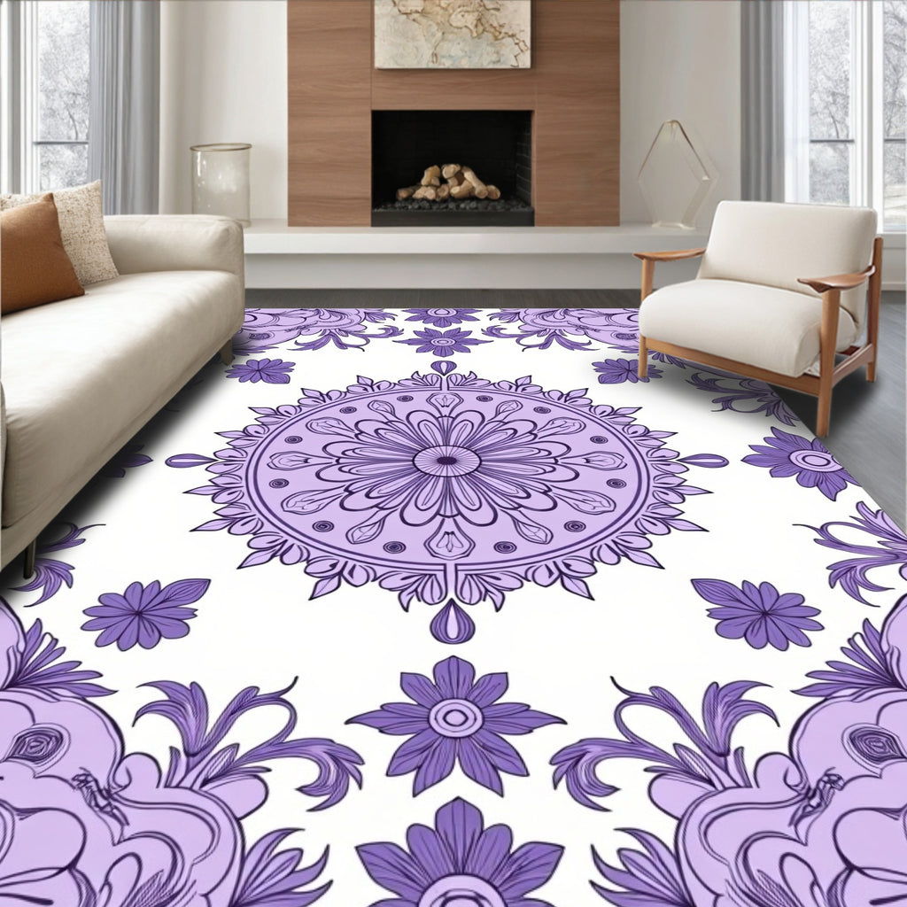 Delicate Floral Mandala Pattern Area Rug