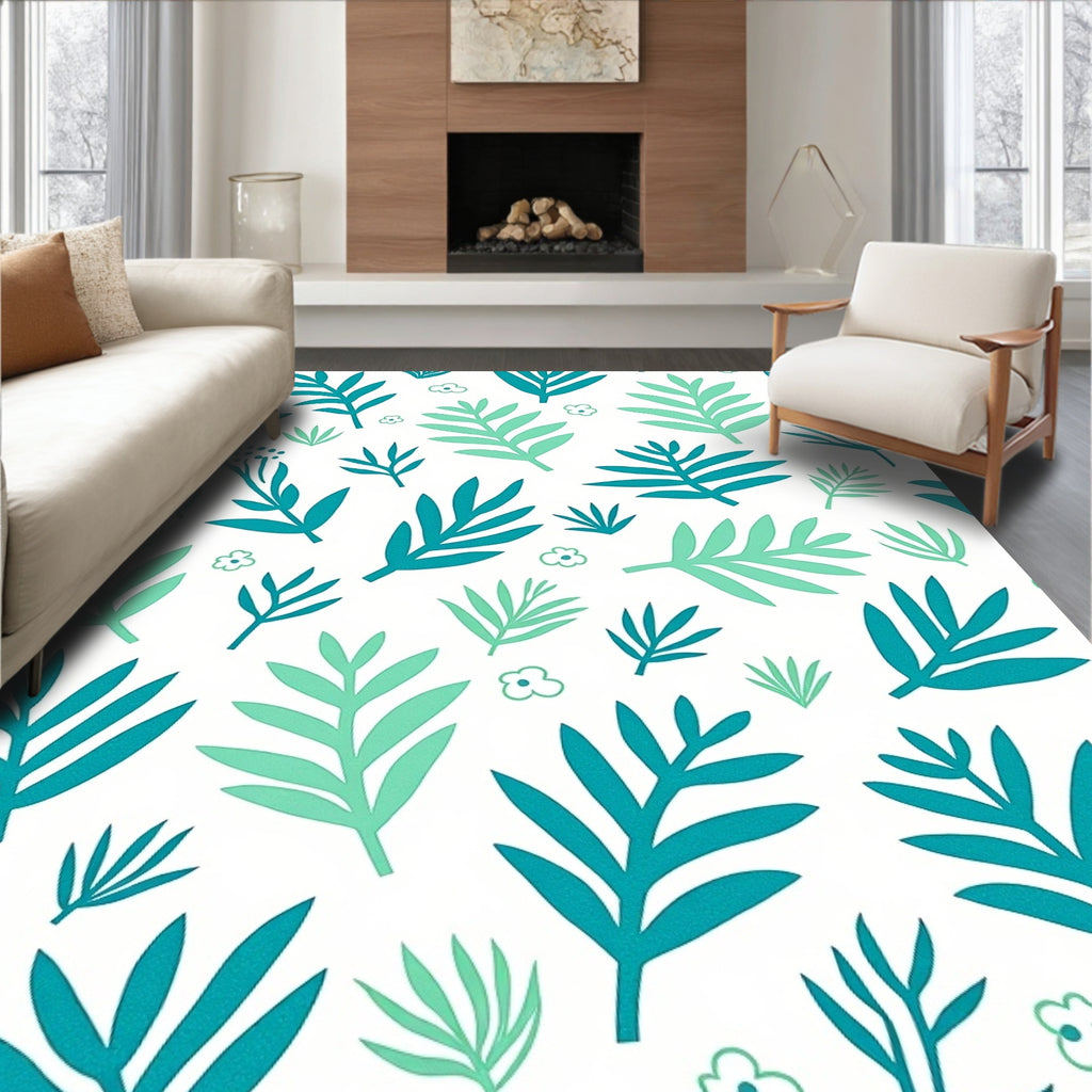 Leafy Branch And Bloom Pattern Rug