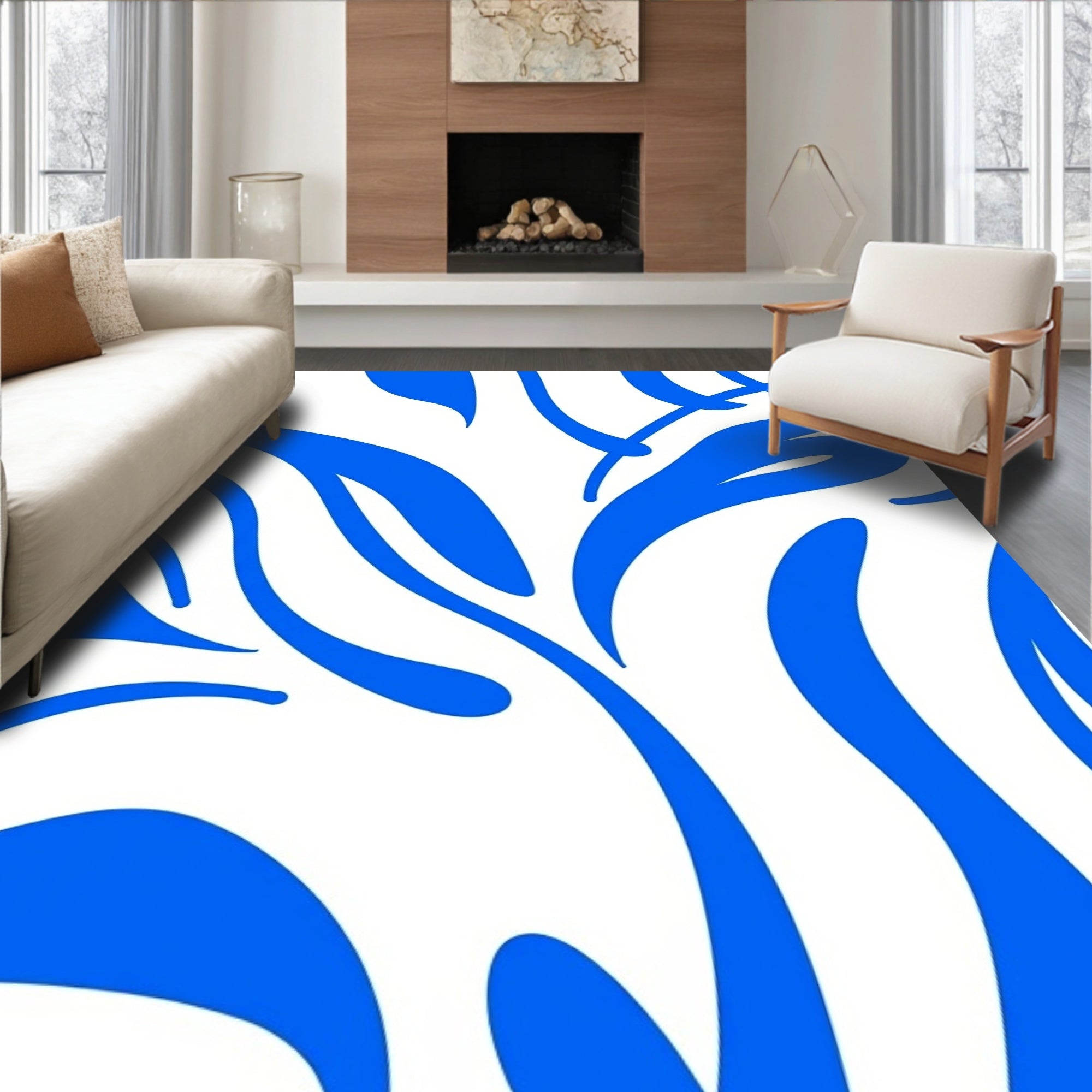 Bold Blue Abstract Organic Pattern Rug