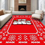 Joyful Snowman Family Snowflake Border Rug