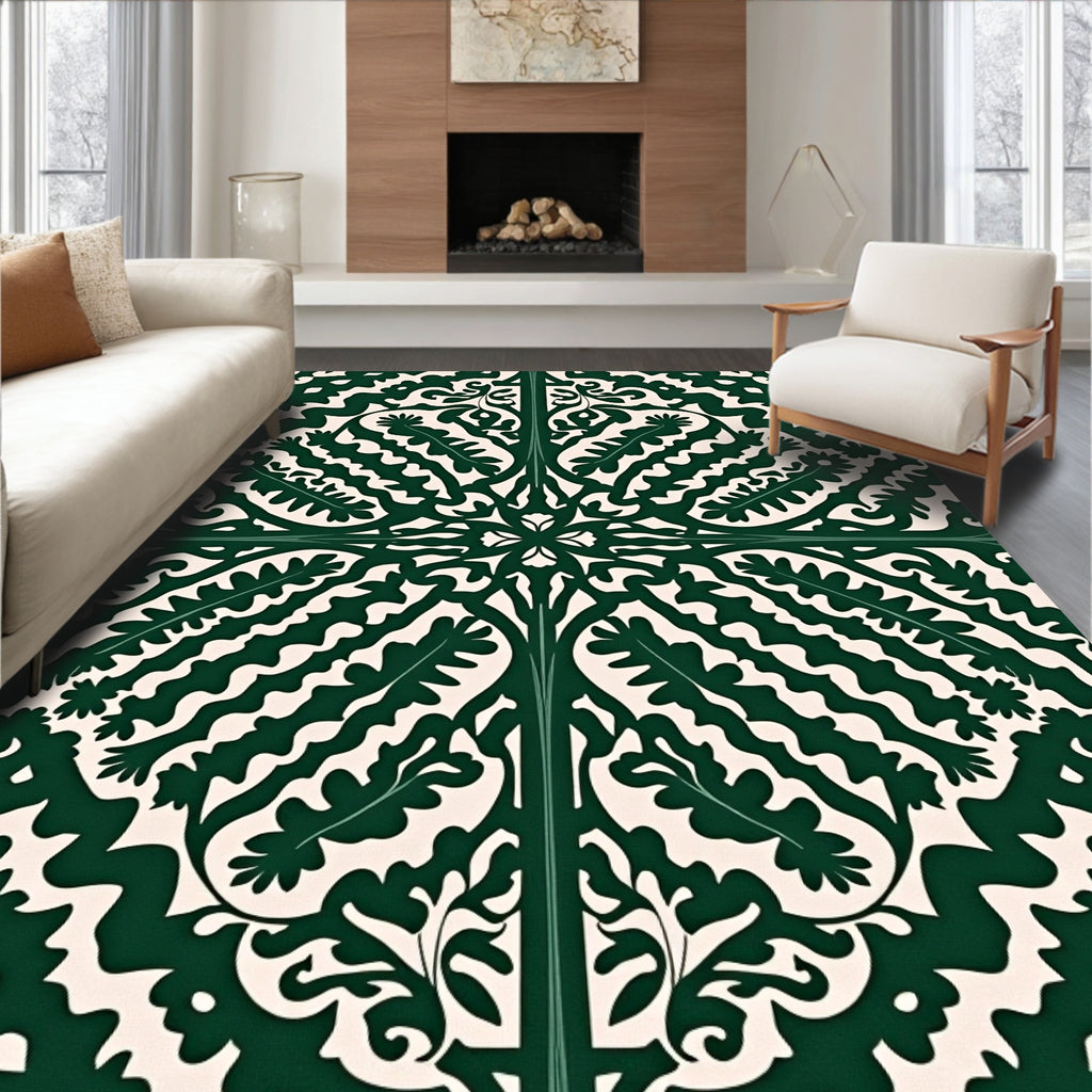 Emerald Green Fern Medallion Rug