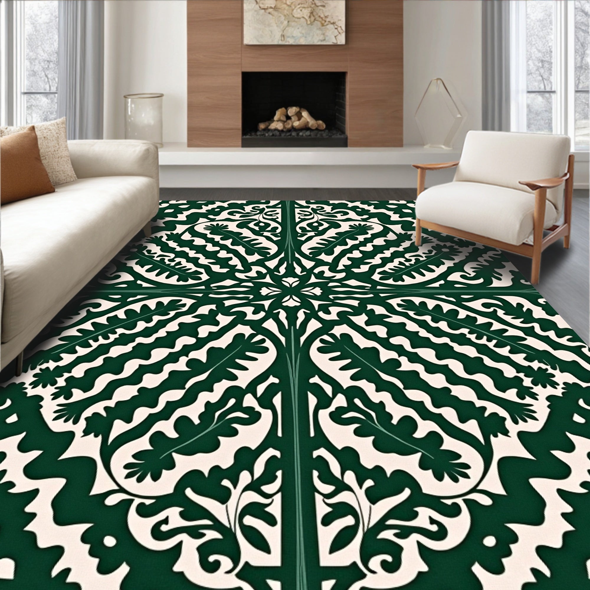 Emerald Green Fern Medallion Rug