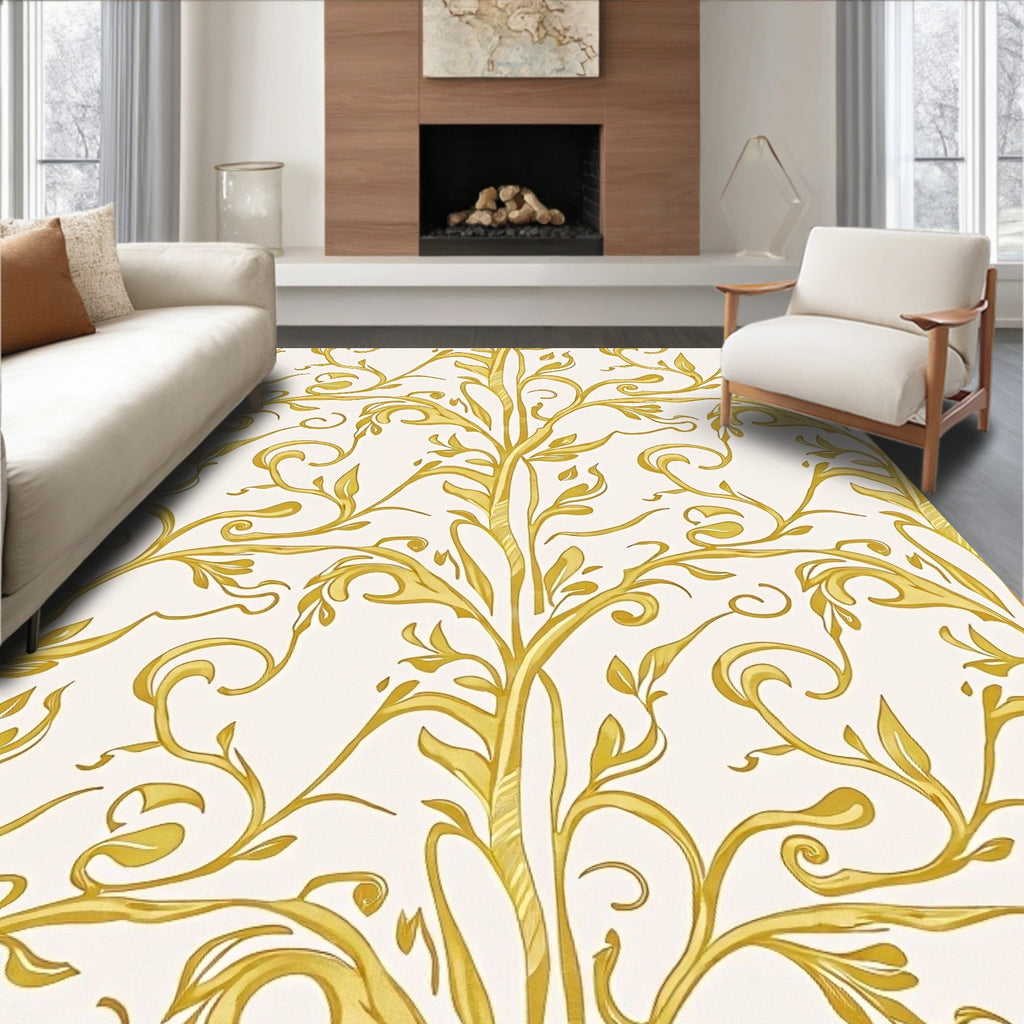 Golden Swirl Vine Pattern Rug