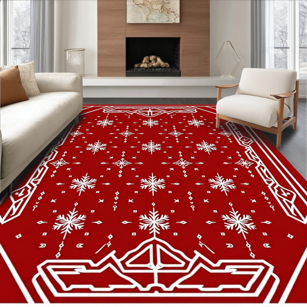 Snowflake Geometric Pattern Red Rug