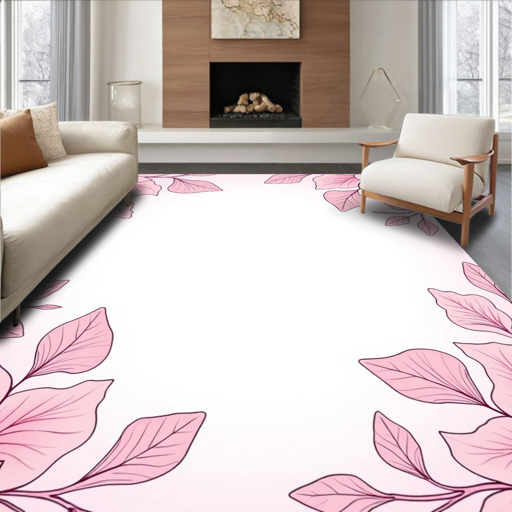 Delicate Pink Floral Vine Design Rug