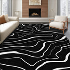 Black White Wavy Stripe Accents Rug