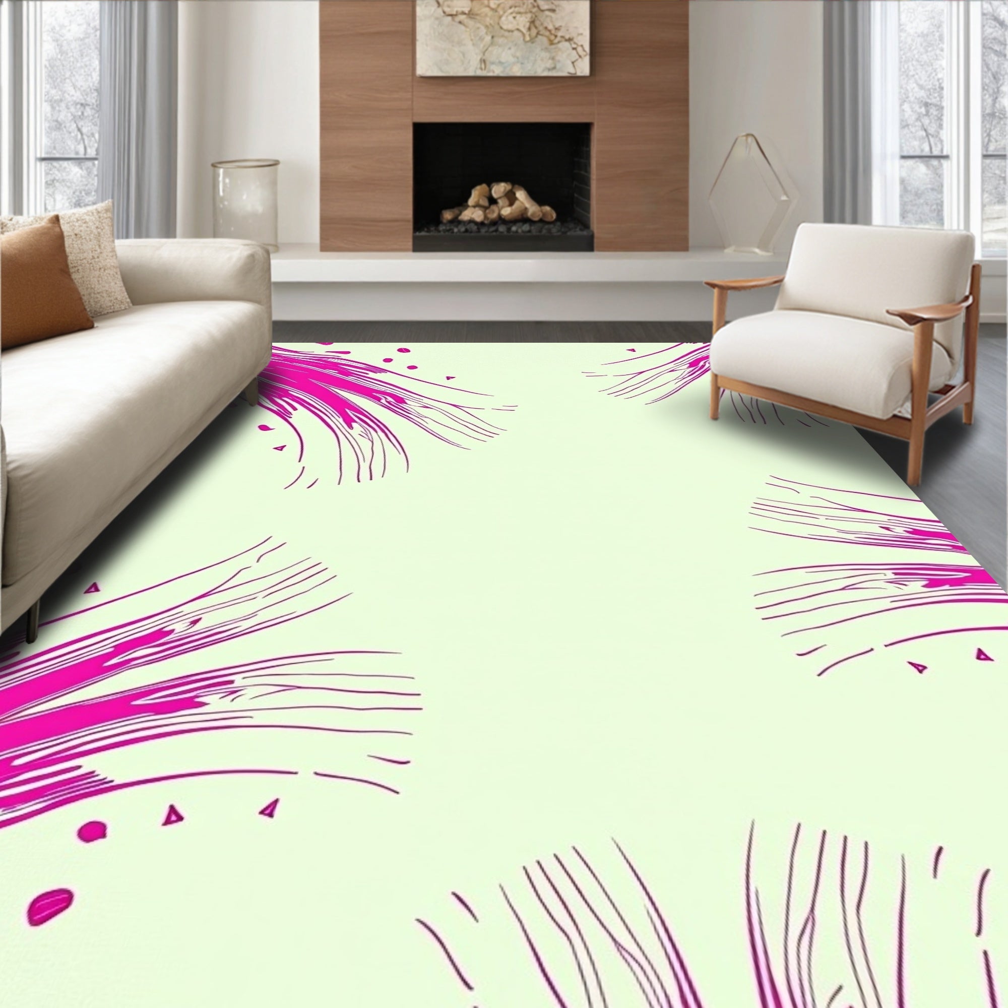 Abstract Pink Brush Stroke Pattern Rug