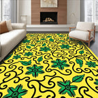 Vibrant Yellow Green Vine Pattern Rug