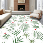 Green Fern Branches Red Berries Rug