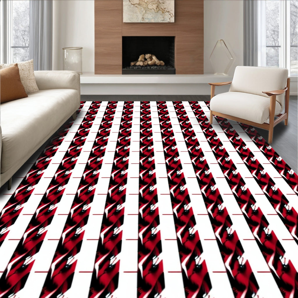 Bold Red White Vertical Stripe Design Rug
