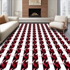 Bold Red White Vertical Stripe Design Rug