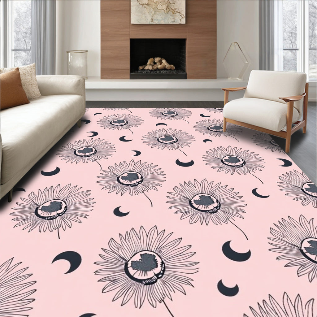 Floral Moon Pattern Design Rug
