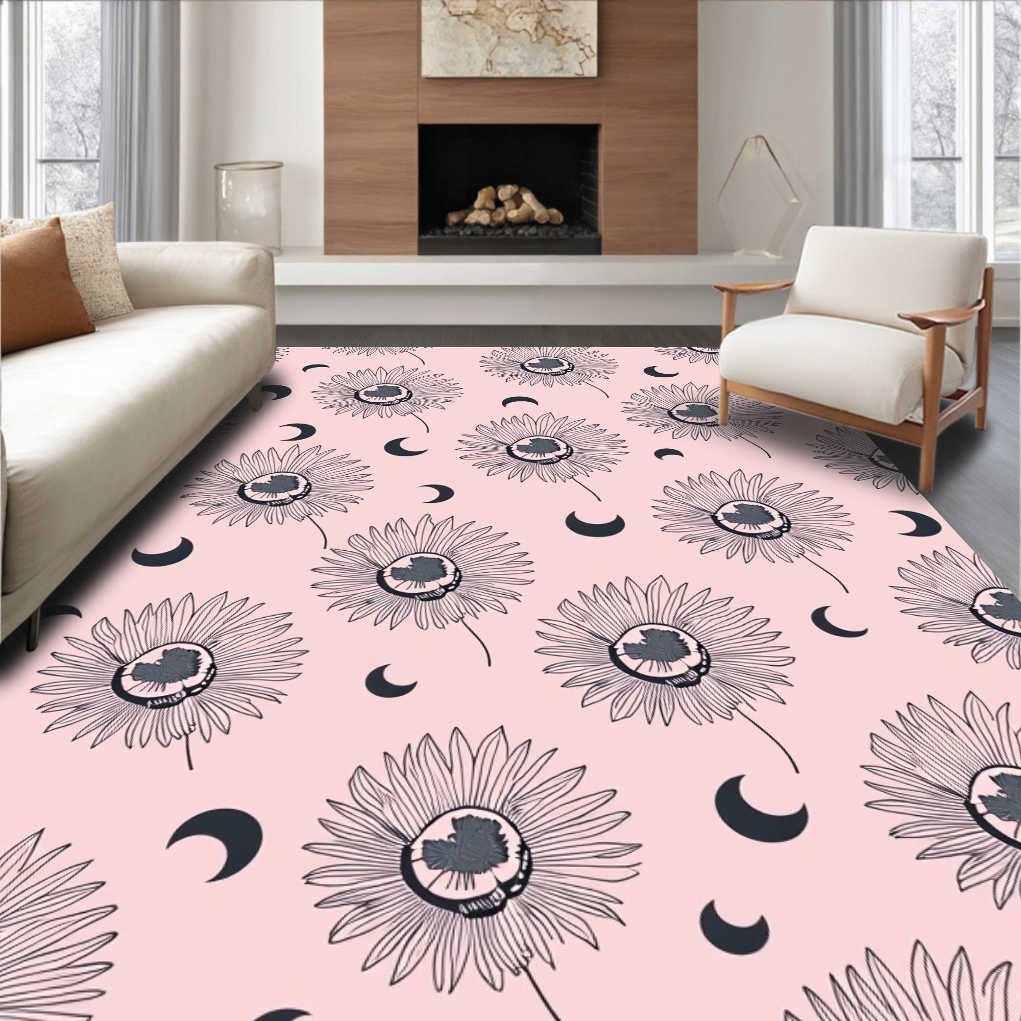 Floral Moon Pattern Design Rug