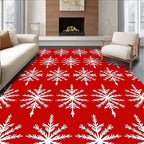 Red White Snowflake Pattern Rug