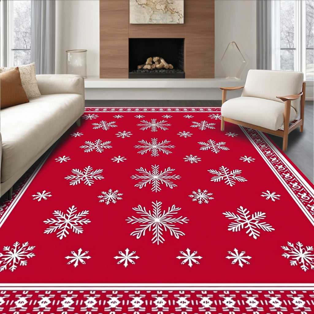 Crimson Snowfall Winter Scene Rug