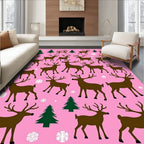 Pink Brown Reindeer Forest Snowflakes Rug
