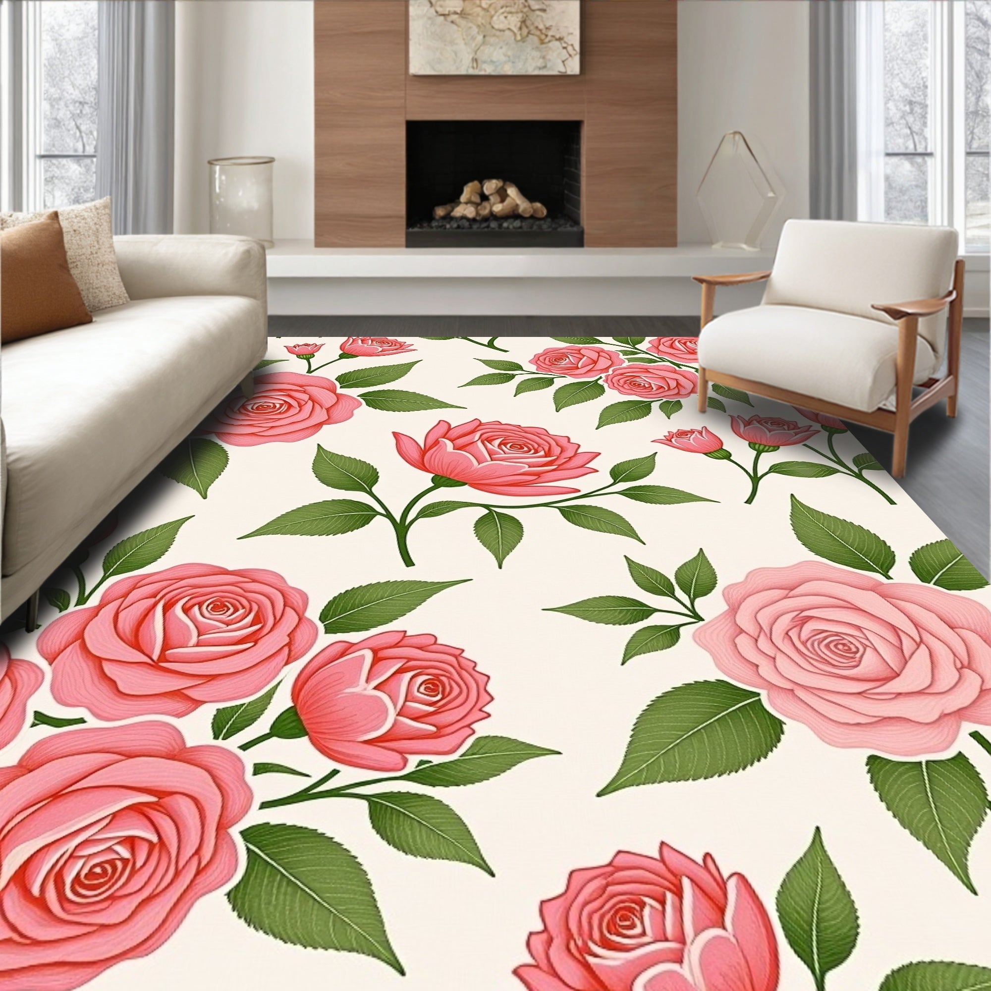 Pink Rose Garden Pattern Rug