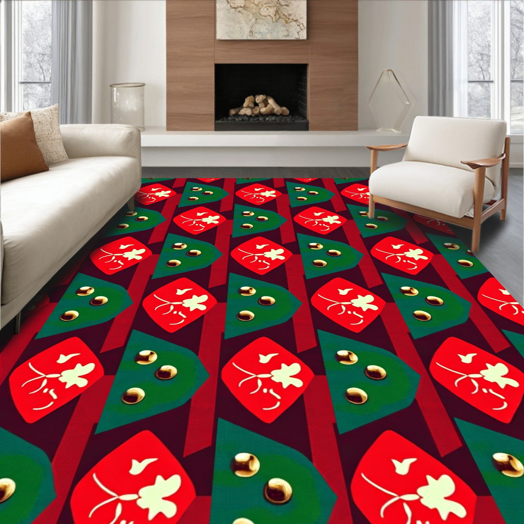 Festive Red Green Diamond Pattern Rug