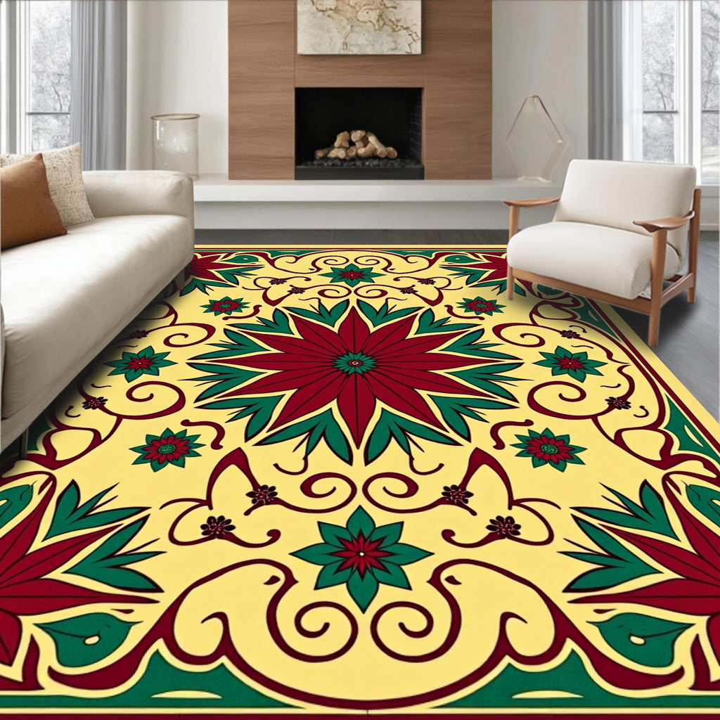 Radiant Floral Scrollwork Decorative Rug