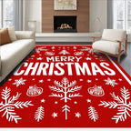 Festive Red Christmas Tree Snowflake Design Rug