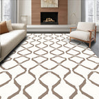 Contemporary Taupe Diamond Waves Pattern Rug