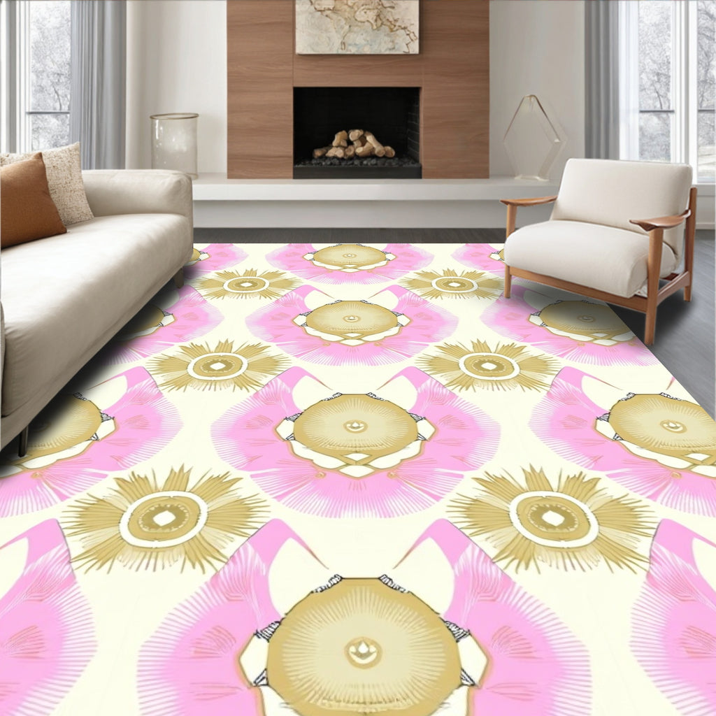 Gold Pink Floral Mandala Pattern Rug
