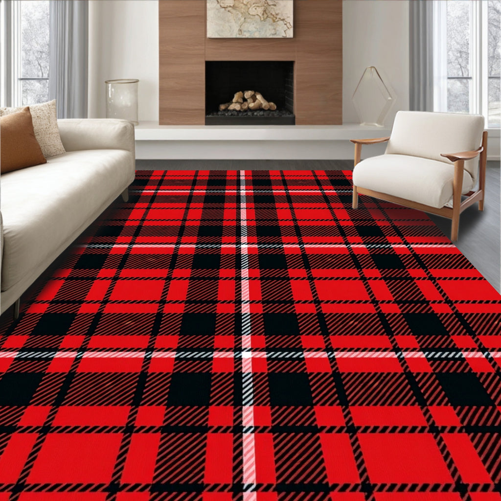 Classic Red Black Plaid Pattern Rug