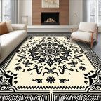 Intricate Black Mandala Damask Pattern Rug