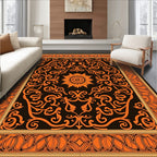 Orange Floral Scrollwork with Sunburst Rug