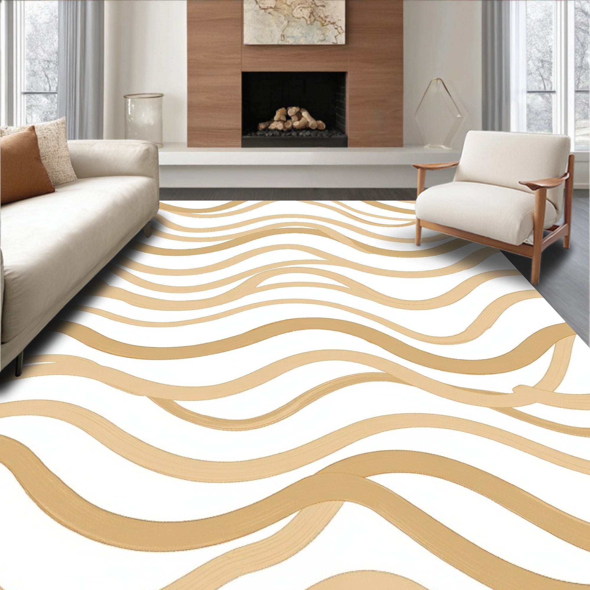 Golden Organic Flowing Waves Rug