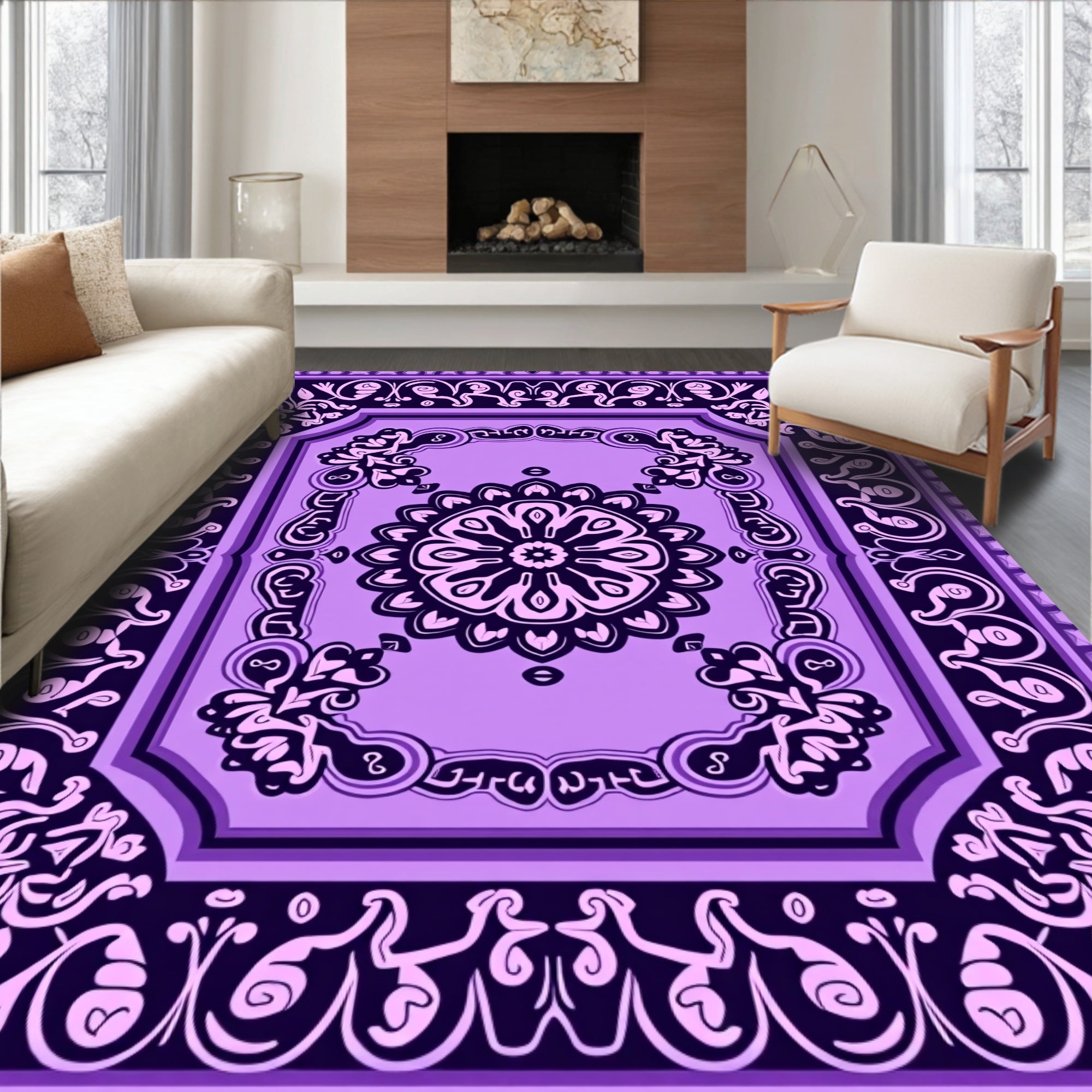 Ornate Violet Mandala Pattern Design Rug