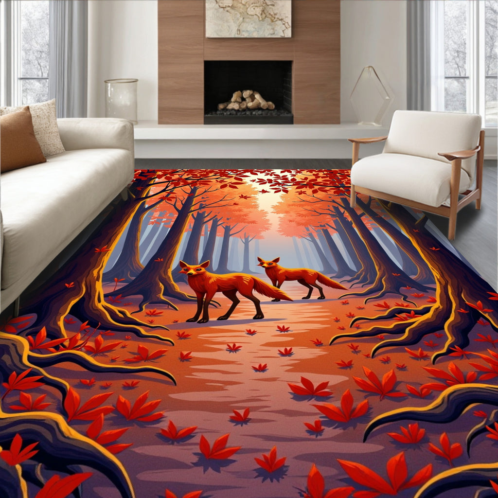 Enchanted Forest Fox Pattern Rug