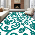 Teal Leafy Vine Swirl pattern Rug