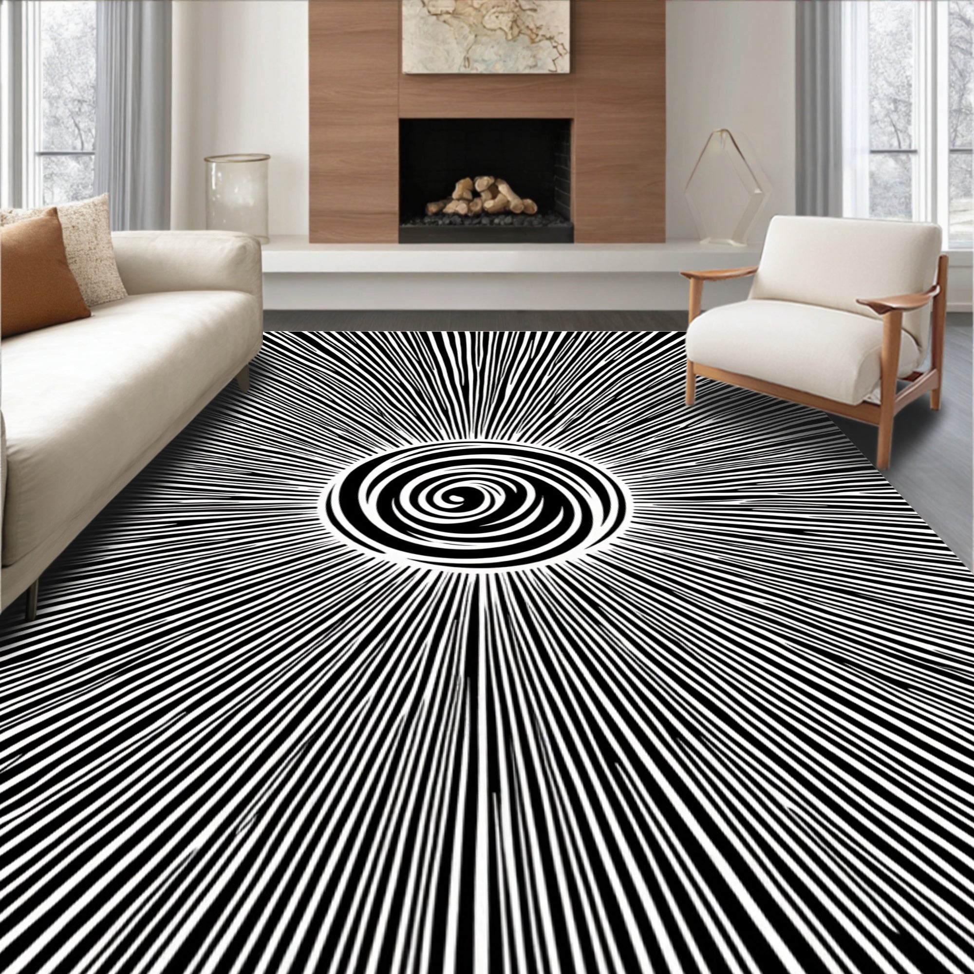 Radial Swirl And Stripes Design Rug