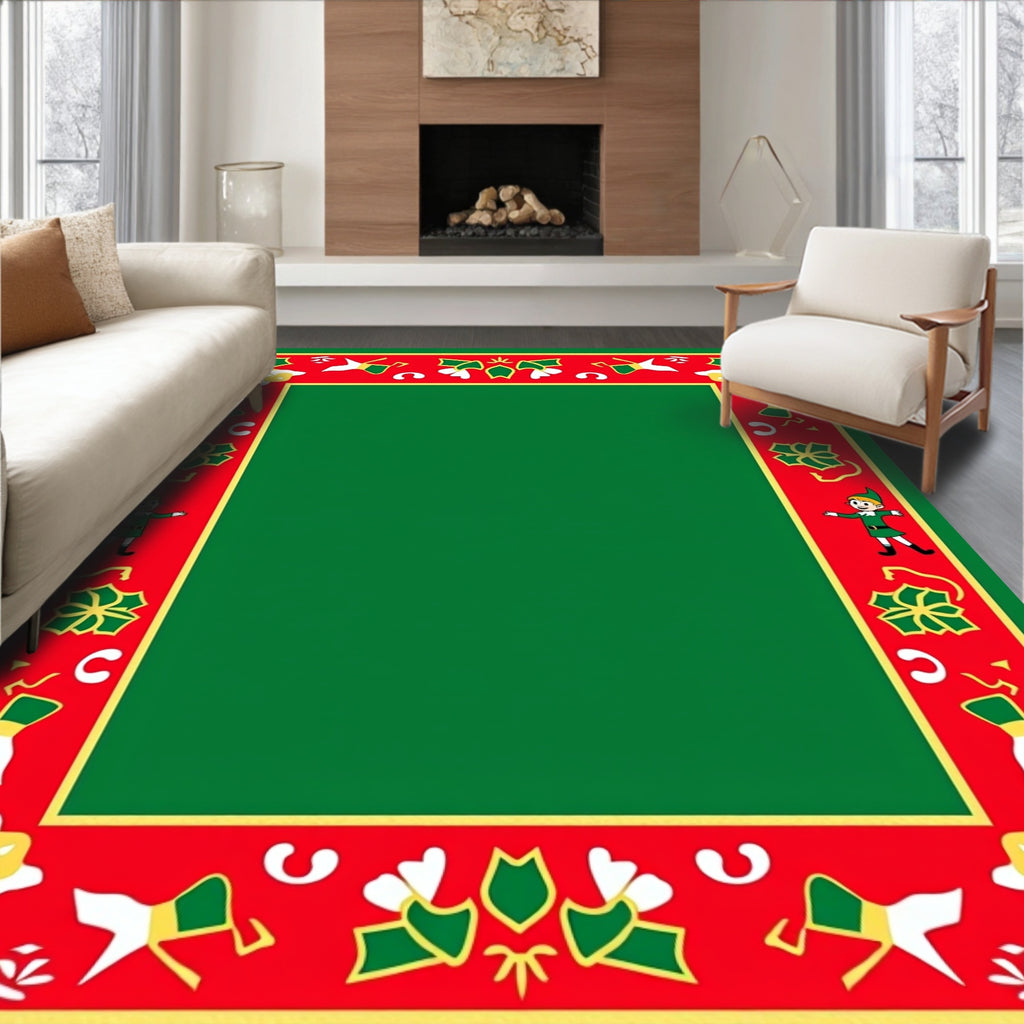 Jolly Elf Red Green Holly Border Rug