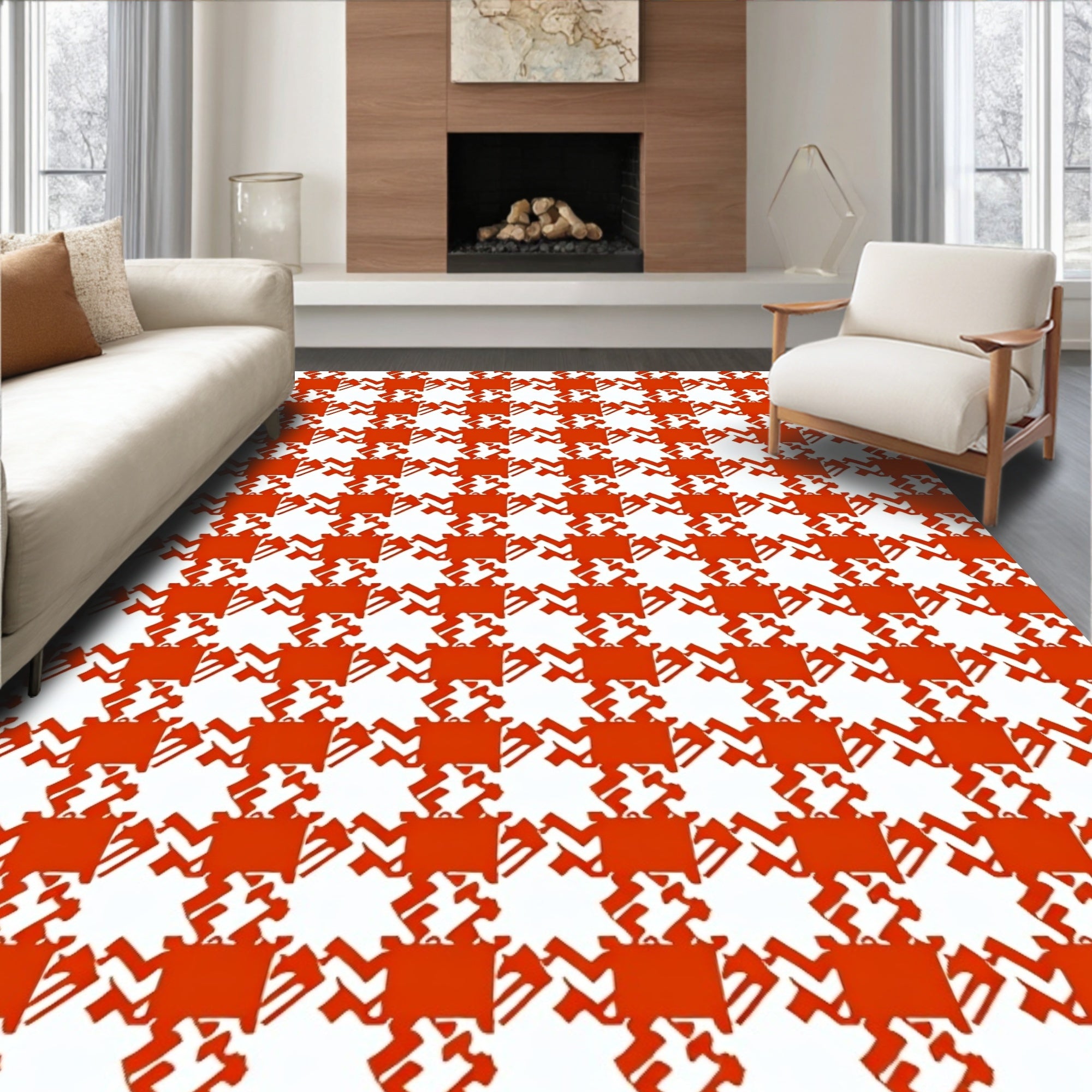 Classic Houndstooth Pattern Rug