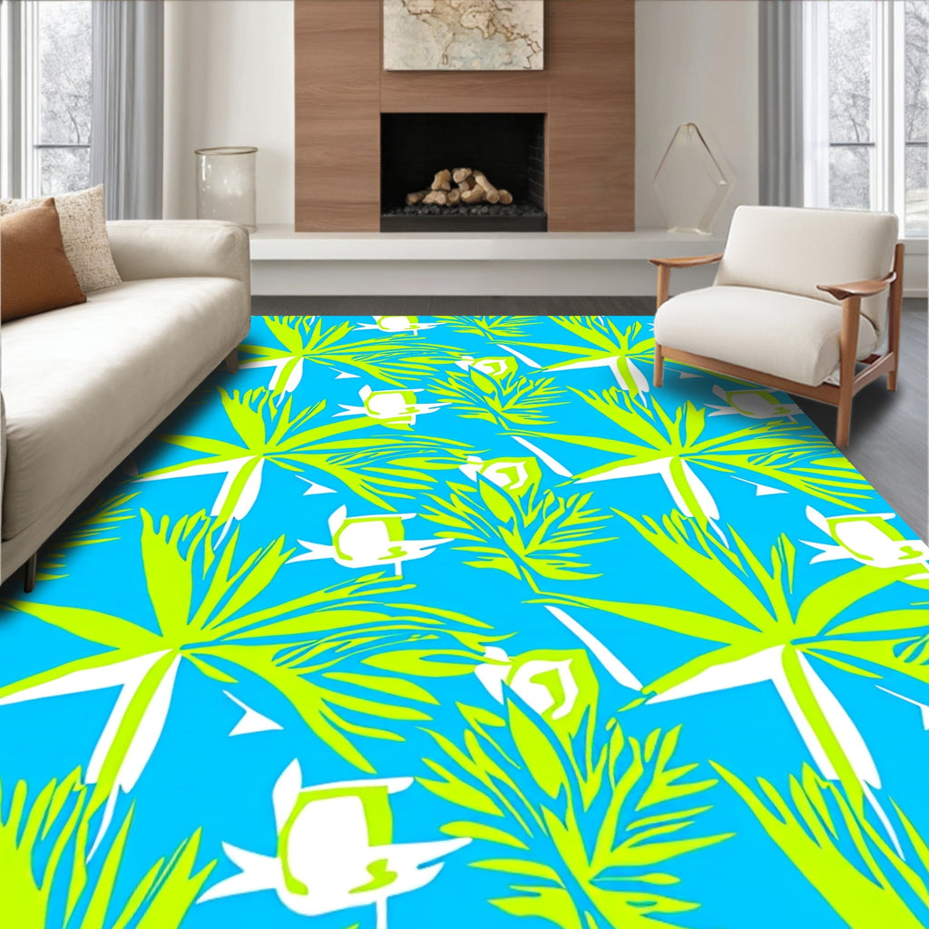 Bright Abstract Floral Leaf Pattern Rug
