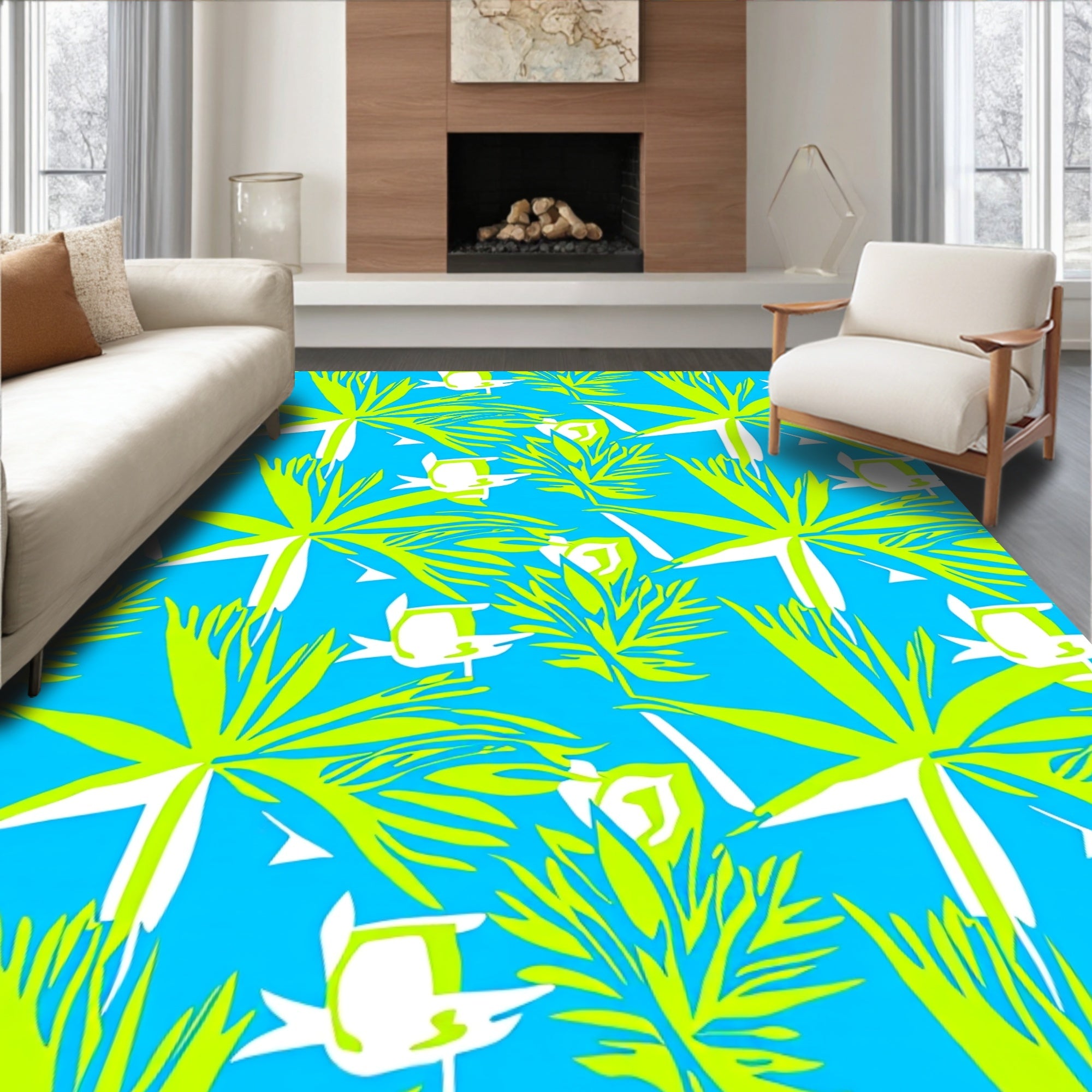 Bright Abstract Floral Leaf Pattern Rug