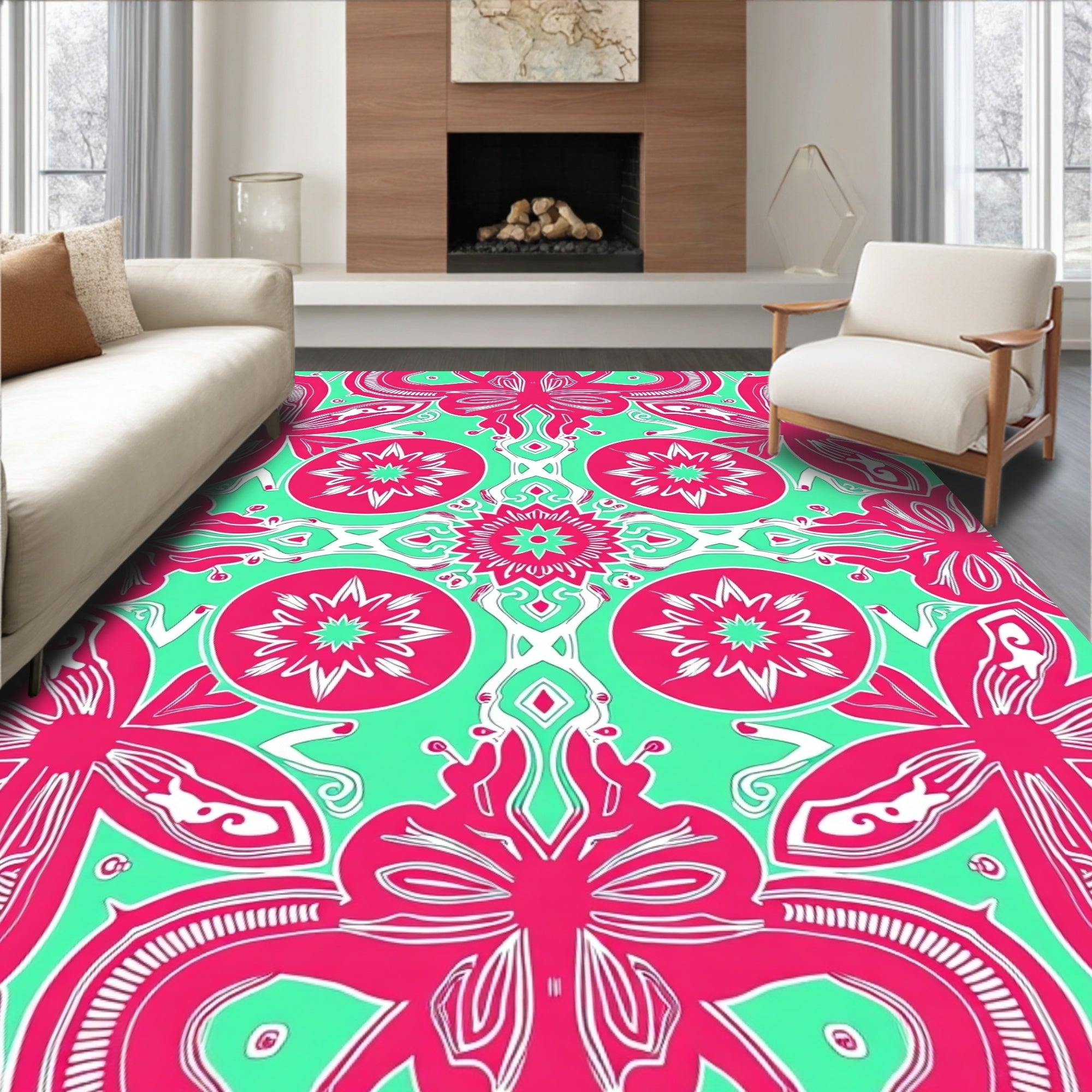 Bright Mandala Floral Pattern Rug