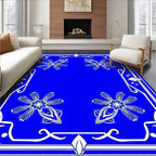 Royal Blue White Floral Medallion Border Rug