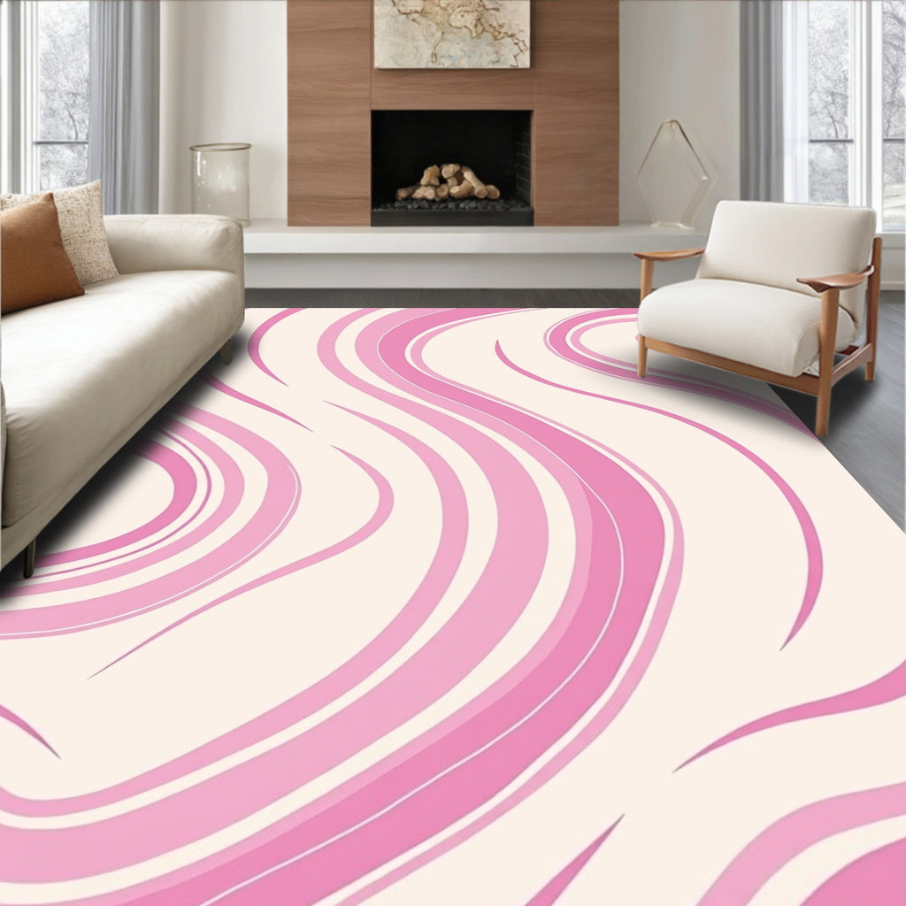 Soft Pink Swirling Marble Pattern Rug
