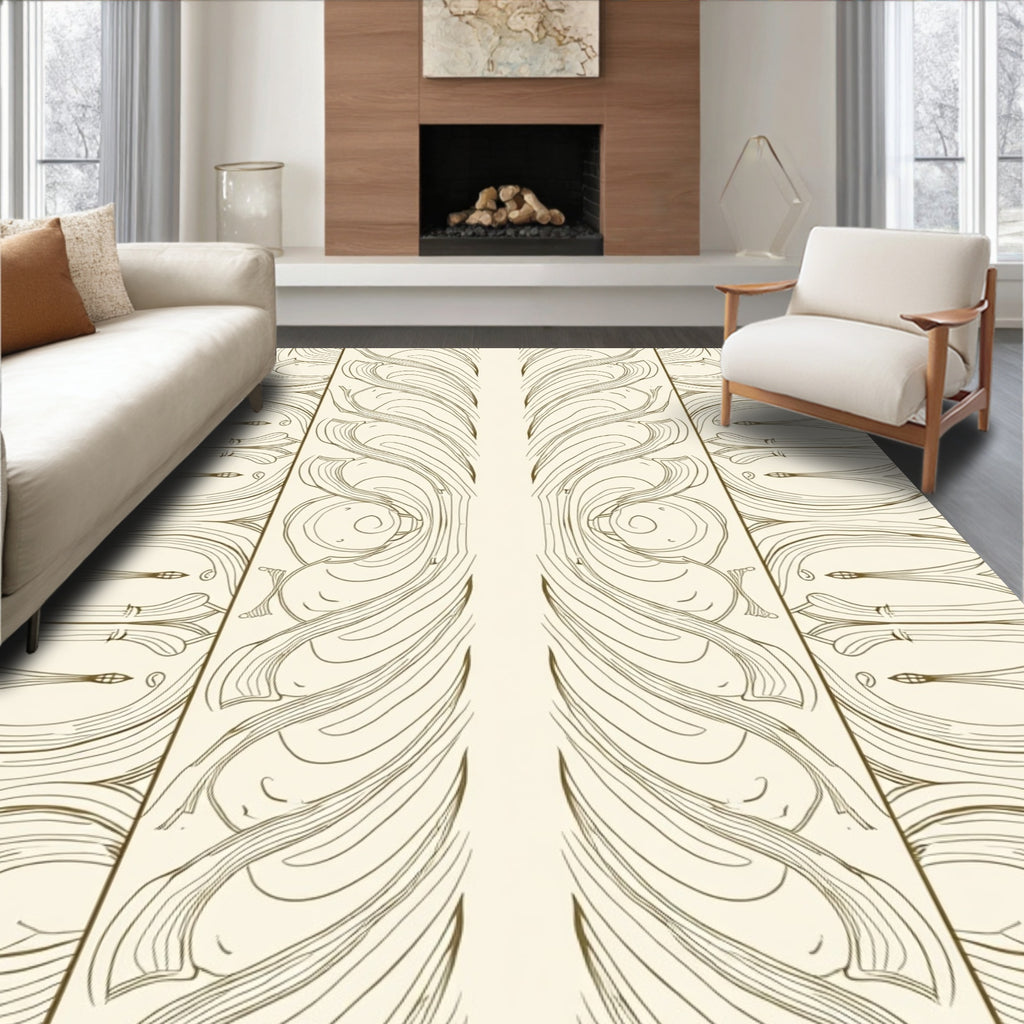Elegant Floral Scroll Print Rug