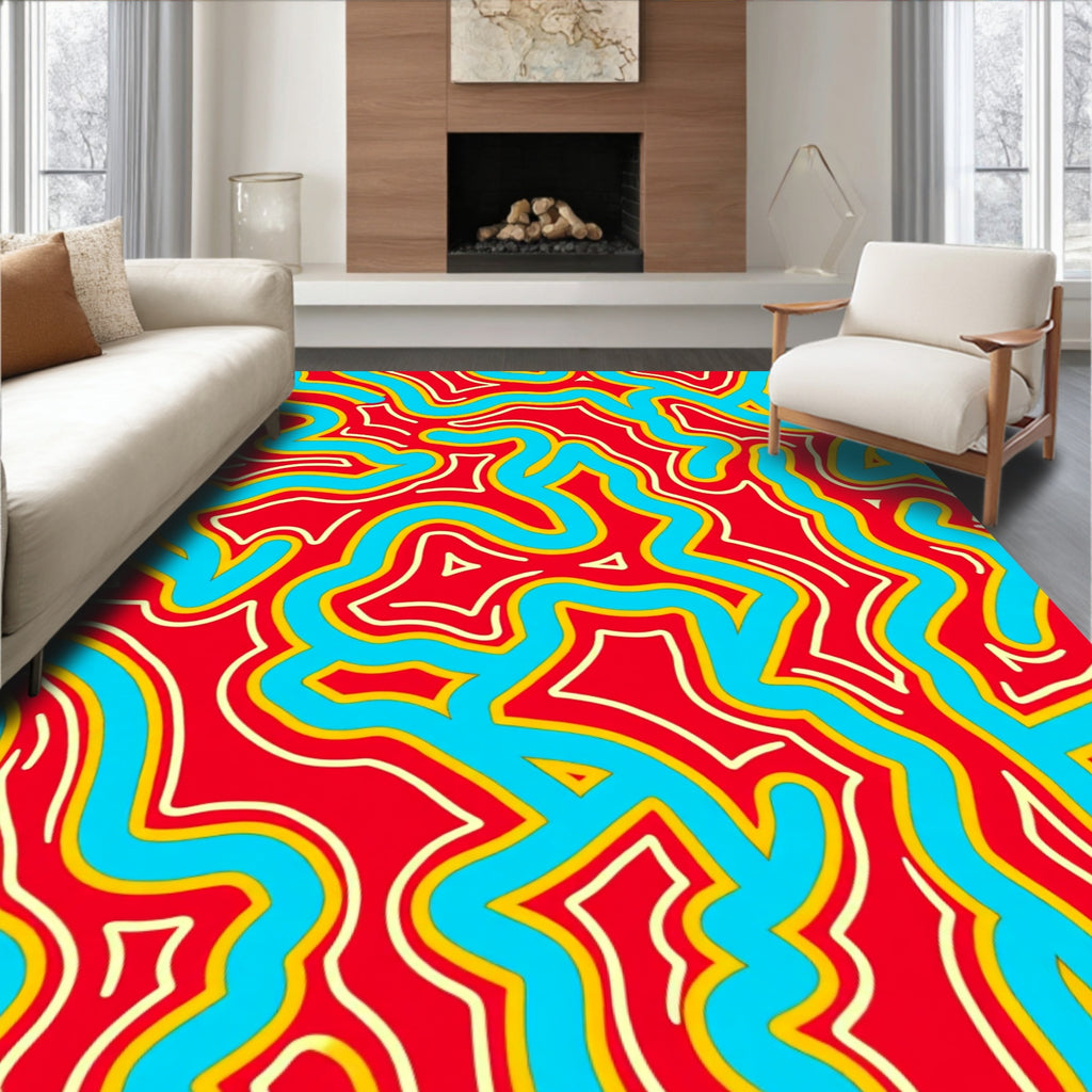Vibrant Wavy Line Art Design Rug