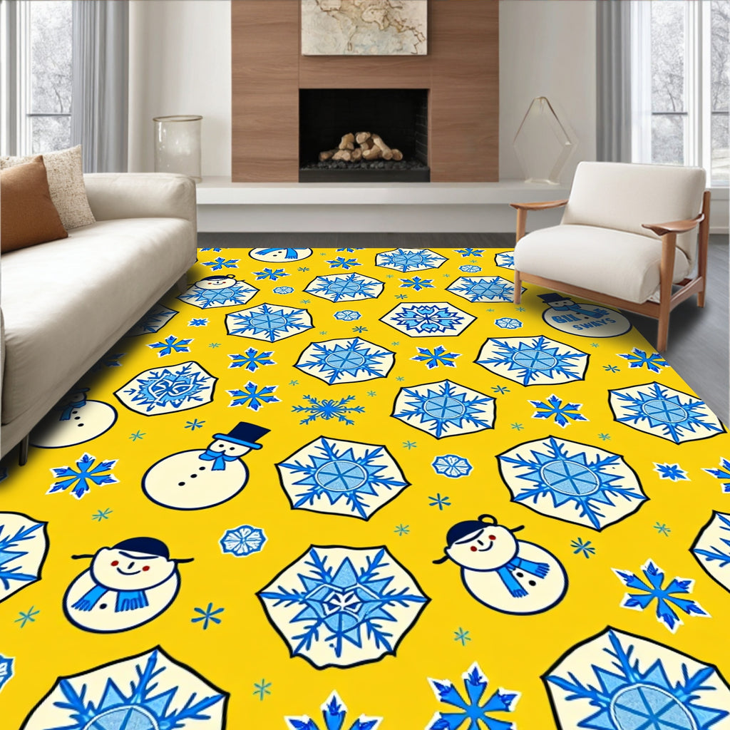 Whimsical Snowflakes Snowman Pattern Rug