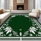Dark Green Floral Patterned Art Rug