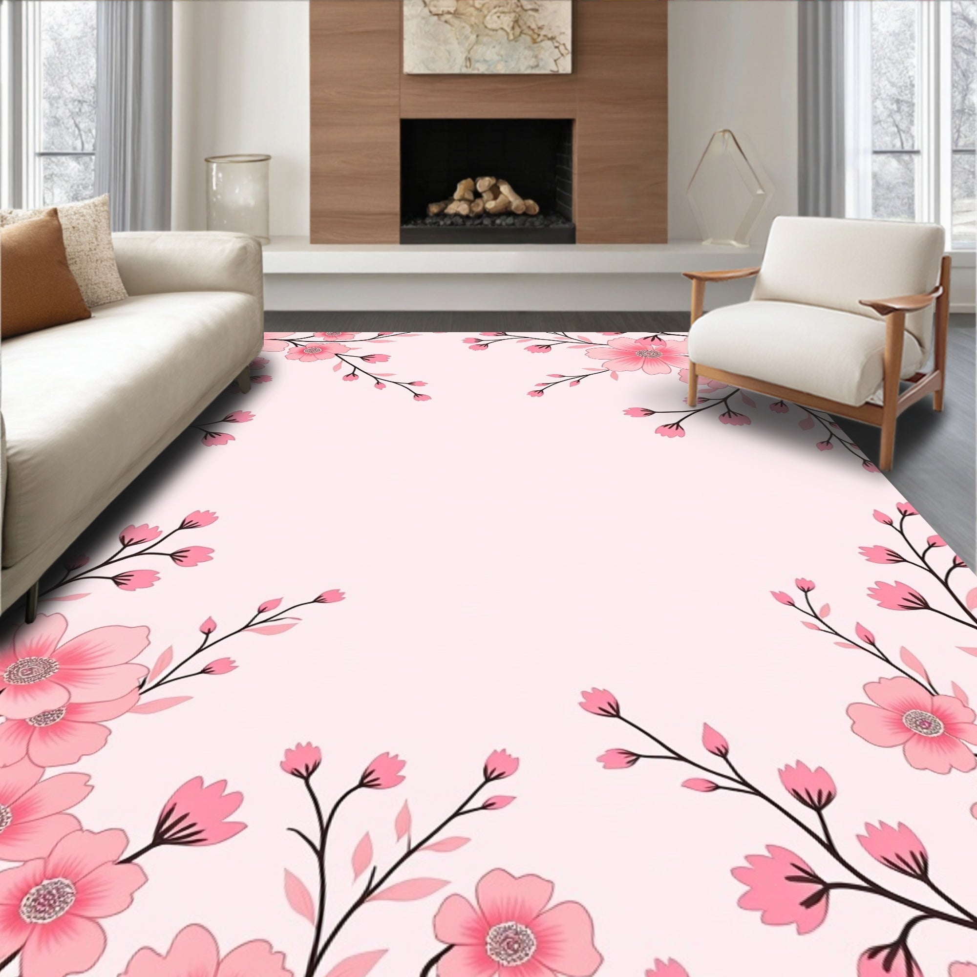 Pink Blossom Branch Art Rug