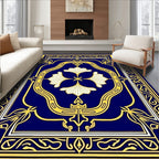 Ornate Blue And Gold Floral Design Rug